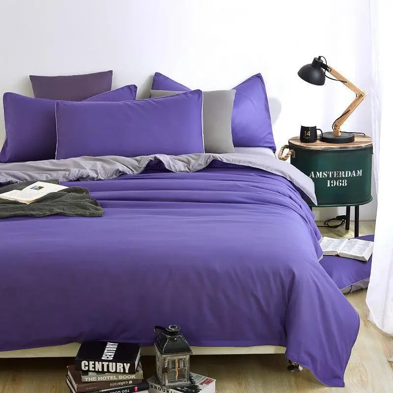 45New Bedding Sets Simple Color Lake Blue Striped Bed Sheet Duver Quilt Cover Pillowcase Soft Silver Gray King Queen Full Twin