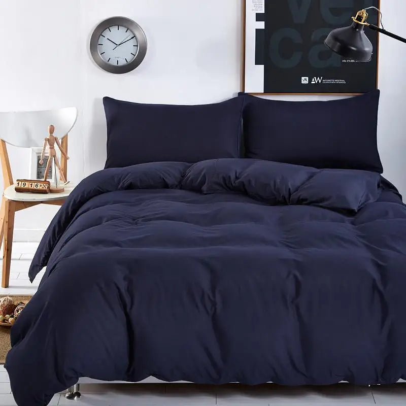 45New Bedding Sets Simple Color Lake Blue Striped Bed Sheet Duver Quilt Cover Pillowcase Soft Silver Gray King Queen Full Twin