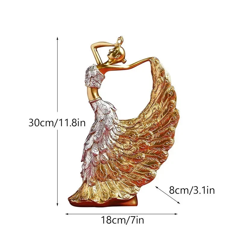SAAKAR Resin Retro Peacock Dancer Statue Figurines for Interior Figure Decorations Home Living Room Desktop Objects Collections
