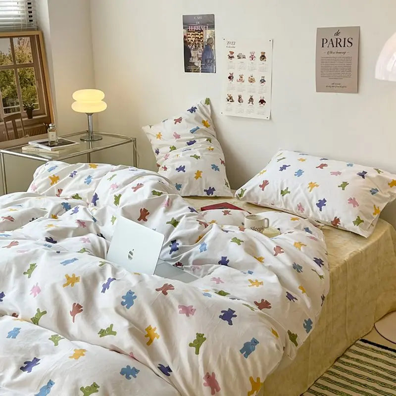 Floral Pattern Duvet Cover Set with Pillowcase Sheet Soft Home Bedding Set Cover No Filling Warm Bed Linen Twin Full Queen Size