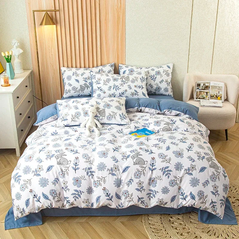 1pc Flower Printed Duvet Cover Washed Cotton housse de couette 이불커버 Single/Queen/King funda nordica cama 90(without pillowcase)