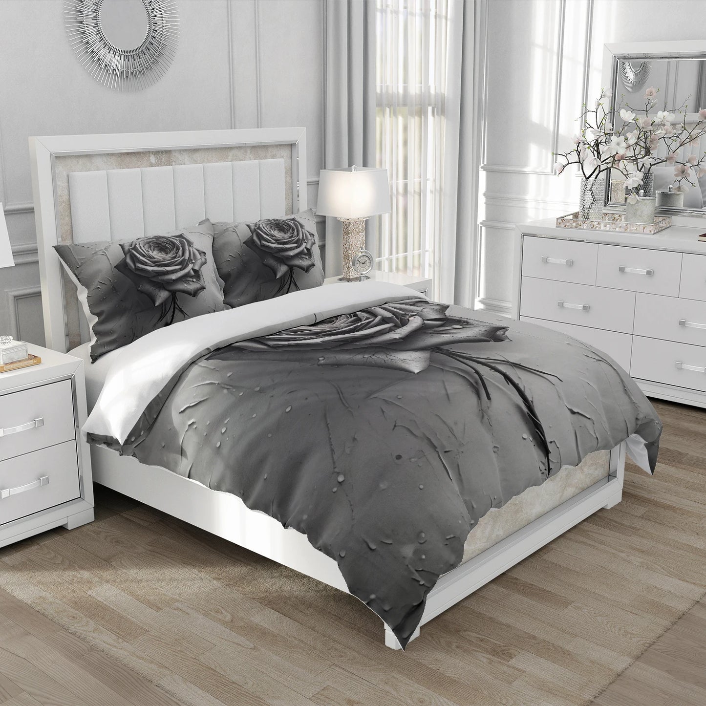 3D Floral Bedding set Duvet/Quilt/Comforter Cover sets Flower Bed Linen gray rose Design Custom King Queen Full Size 200x200