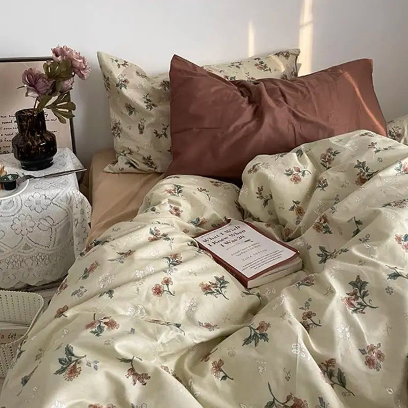 Floral Pattern Duvet Cover Set with Pillowcase Sheet Soft Home Bedding Set Cover No Filling Warm Bed Linen Twin Full Queen Size