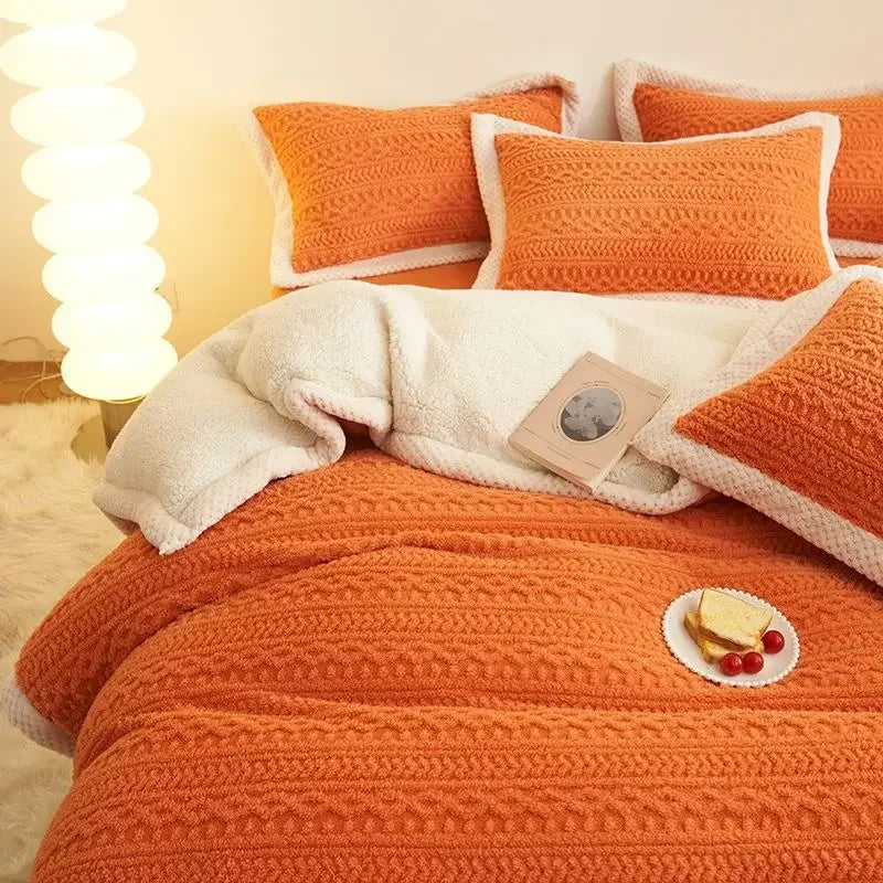 Winter Velvet Bedding Sets Full Size Bed Comforter Set Warm Double Sided Fleece Duvet Cover Sheet Queen Quilt Cover Pillowcase
