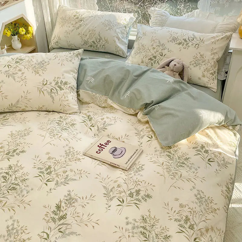 Floral Pattern Duvet Cover Set with Pillowcase Sheet Soft Home Bedding Set Cover No Filling Warm Bed Linen Twin Full Queen Size