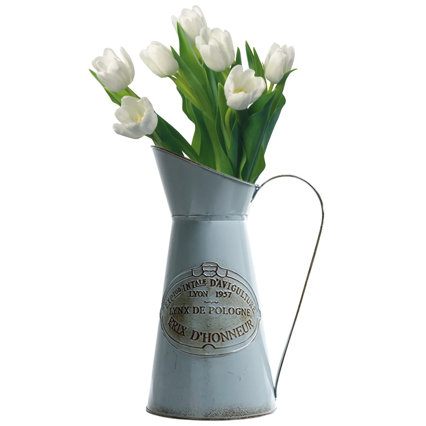Retro Antique Metal Jug Vase Rustic Farmhouse Flower Pot with Handle for Living Room Garden Decor