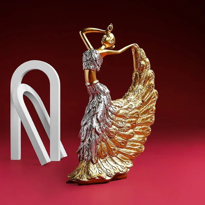 SAAKAR Resin Retro Peacock Dancer Statue Figurines for Interior Figure Decorations Home Living Room Desktop Objects Collections