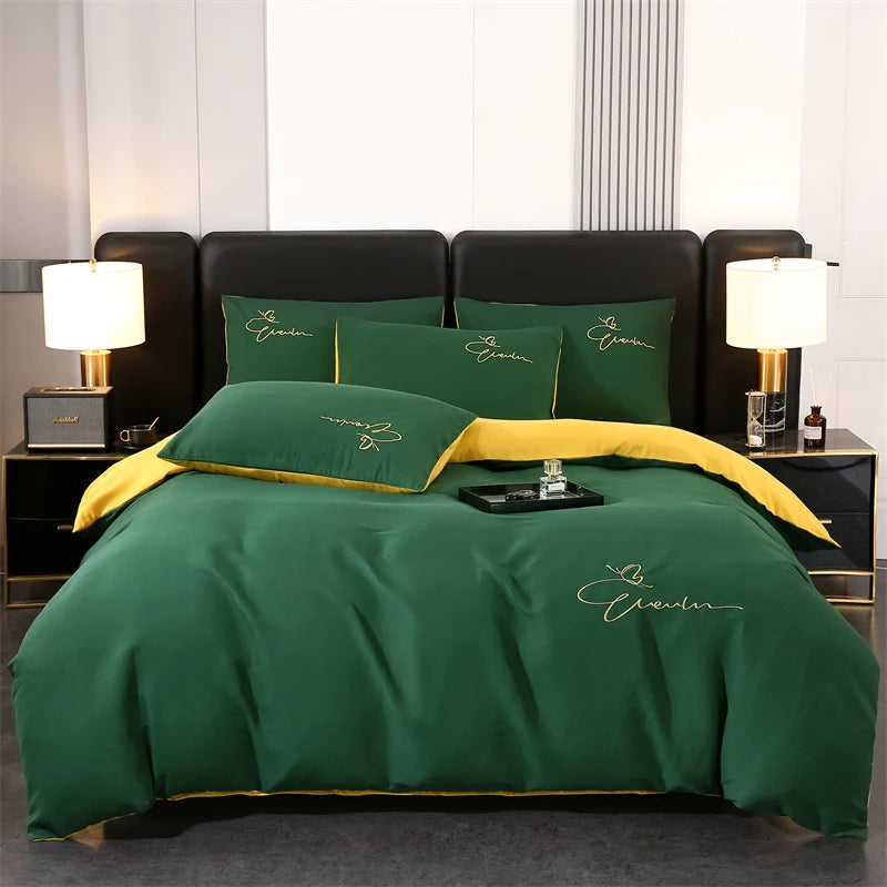 Embroidery Bedding Set High Quality Skin Friendly Quilt Cover Set Solid Color Bed Cover Set Single Double Queen Duvet Cover