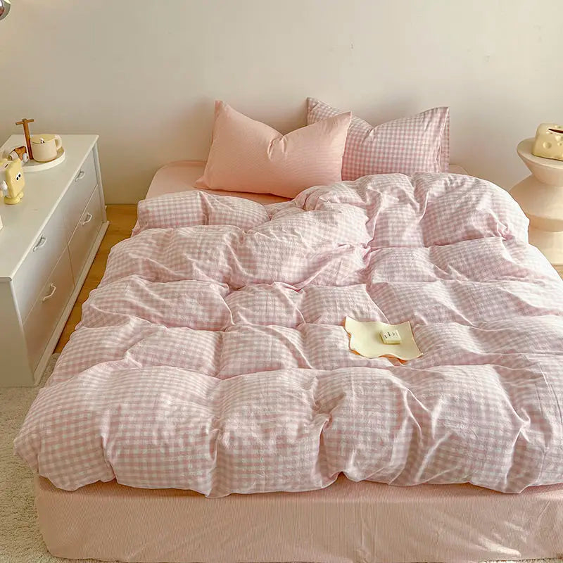 Pink Solid Bedding Set No Filler Fashion Duvet Cover Flat Sheet Pillowcase Full Queen Size Hotel Home Soft Bed Linens