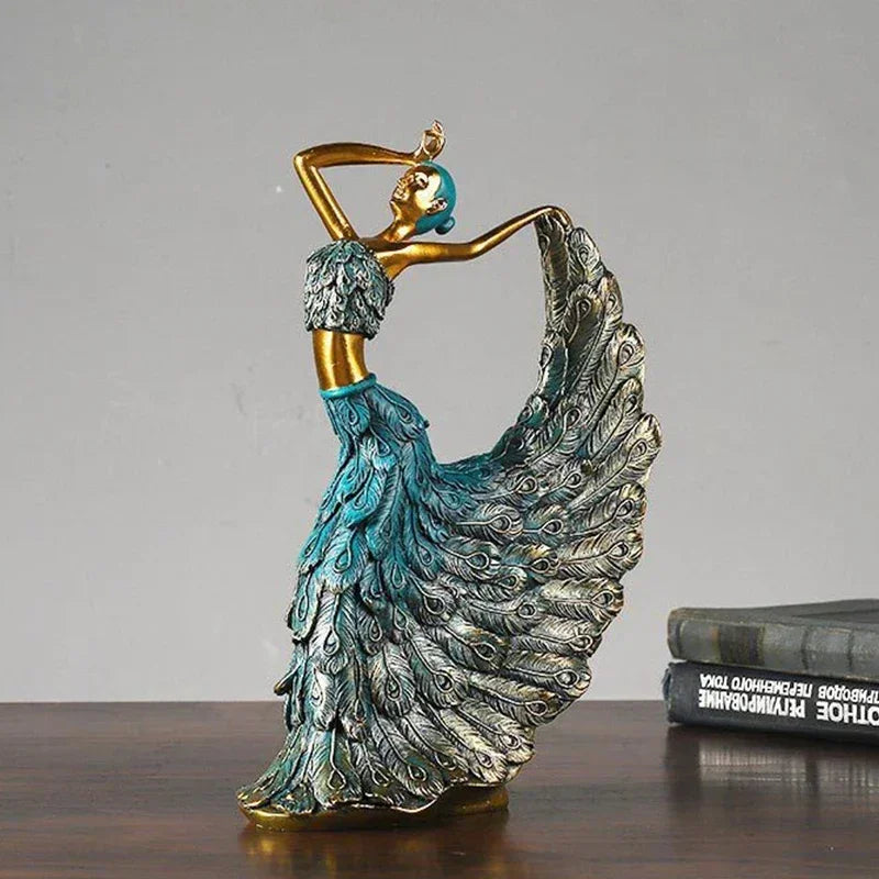 SAAKAR Resin Retro Peacock Dancer Statue Figurines for Interior Figure Decorations Home Living Room Desktop Objects Collections