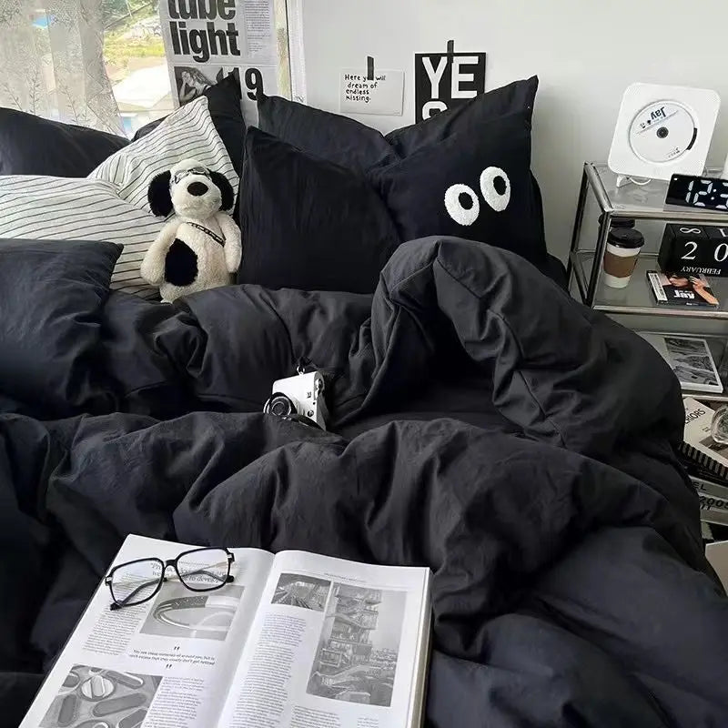 Solid Grey Matcha Color Bedding Set Adults Kids Twin Full Queen Size Bed Flat Sheet Duvet Cover Set Pillowcases Simple Bed Linen