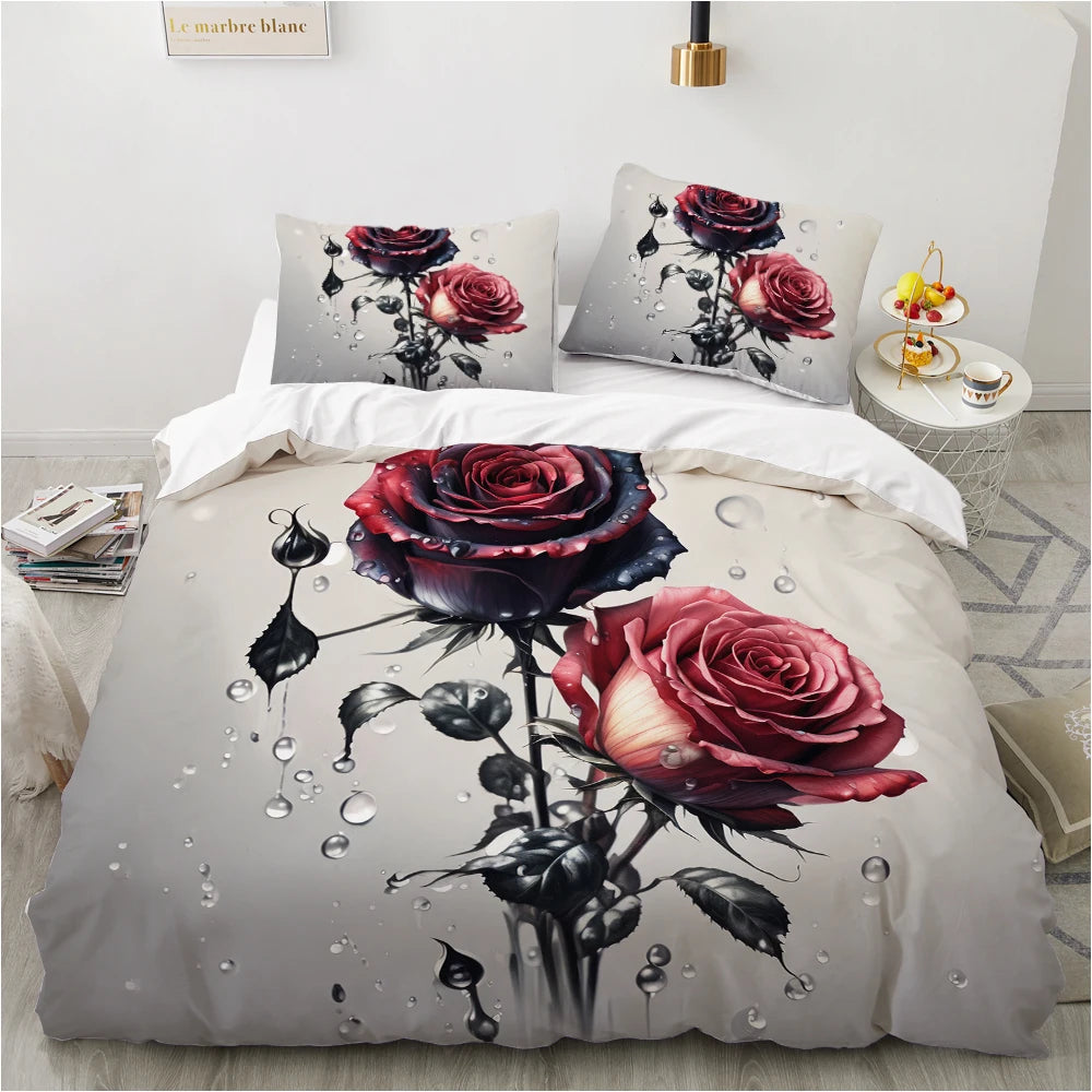 3D Floral Bedding set Duvet/Quilt/Comforter Cover sets Flower Bed Linen gray rose Design Custom King Queen Full Size 200x200