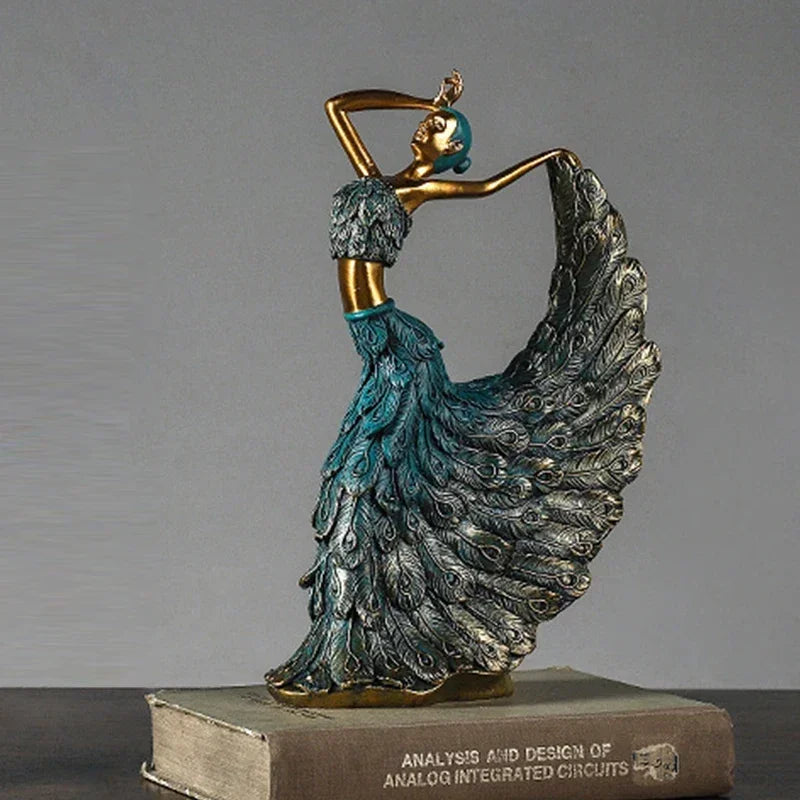 SAAKAR Resin Retro Peacock Dancer Statue Figurines for Interior Figure Decorations Home Living Room Desktop Objects Collections