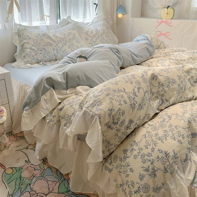 Korean Style Bedding Set with Pillowcase bed sheet Single Full Size Bed Linen Duvet Cover Set Queen/King Double Comforter Cover