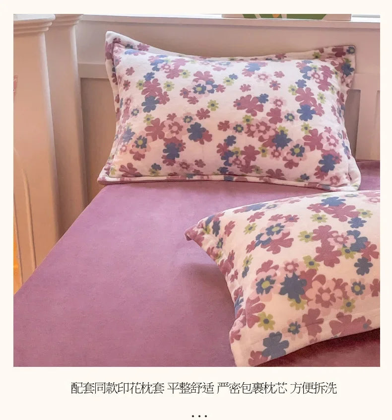 Winter Plush Warm Duvet Cover Set with Sheet Pillowcase Home Textiles Quilt Cover Double Bedding Set 4pcs Couple Bed Linens Set