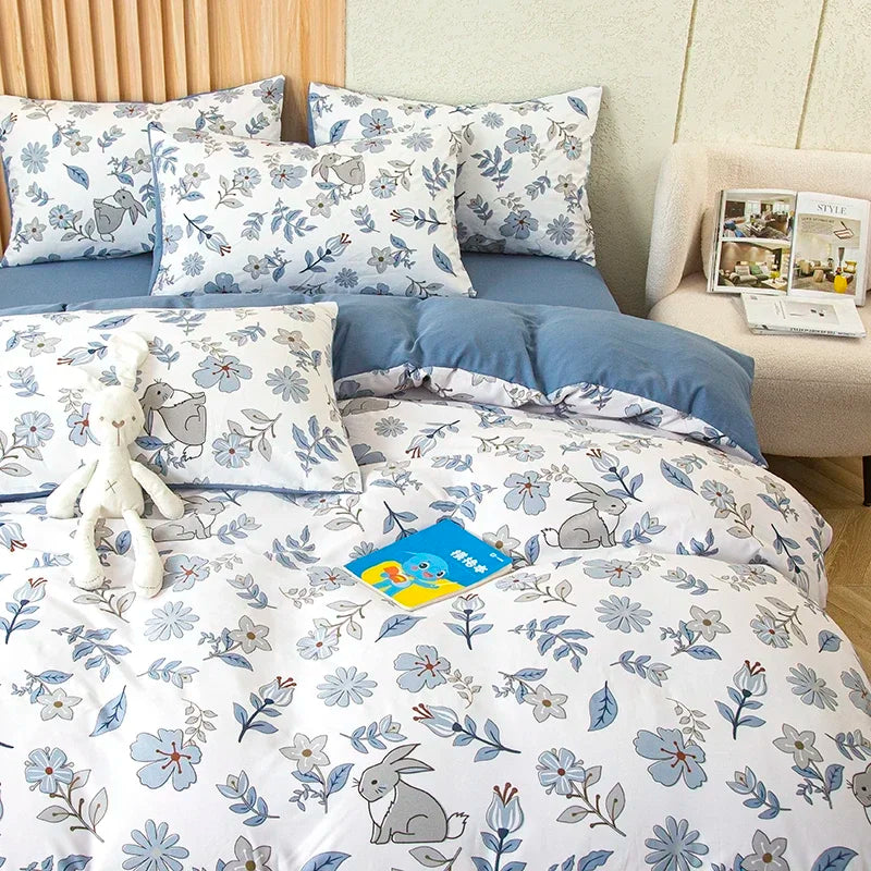 1pc Flower Printed Duvet Cover Washed Cotton housse de couette 이불커버 Single/Queen/King funda nordica cama 90(without pillowcase)