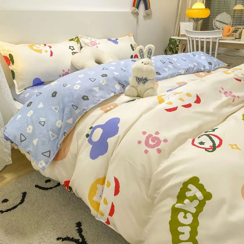 Floral Pattern Duvet Cover Set with Pillowcase Sheet Soft Home Bedding Set Cover No Filling Warm Bed Linen Twin Full Queen Size