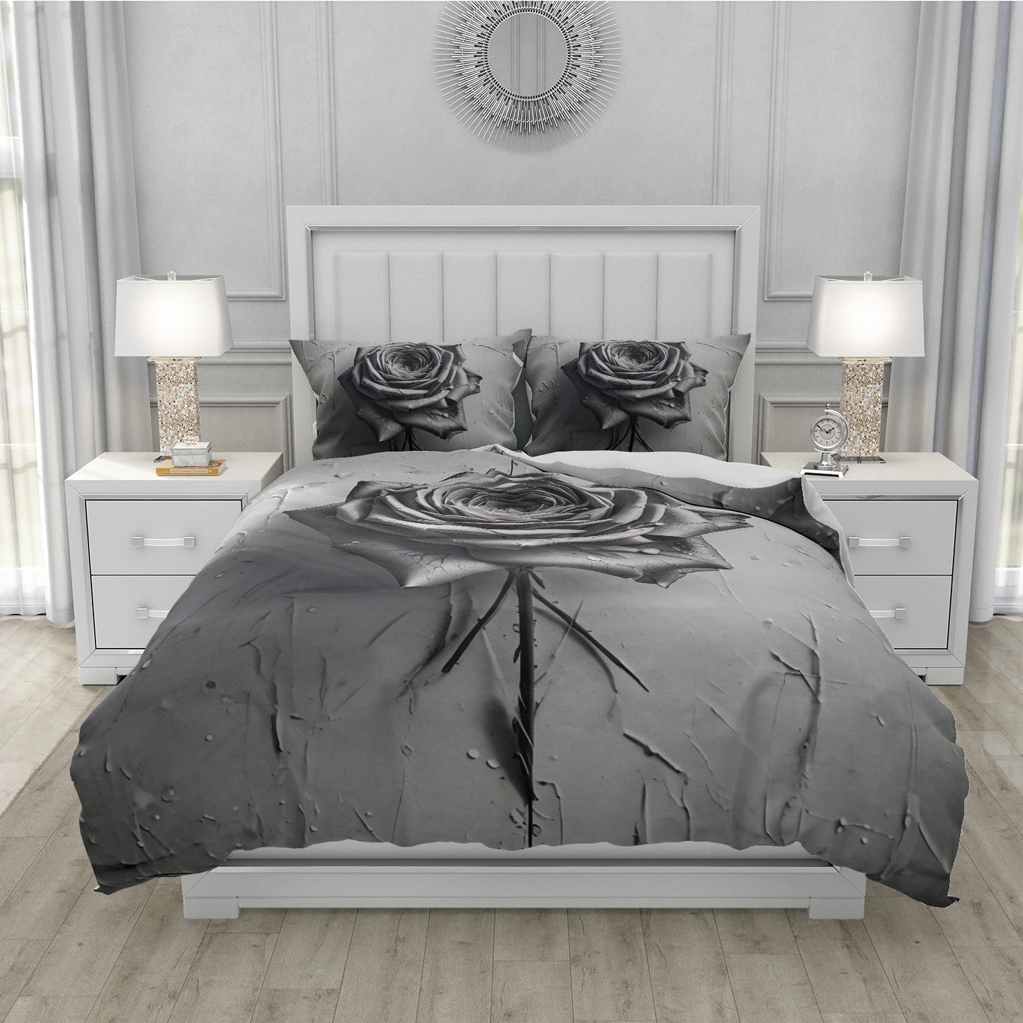3D Floral Bedding set Duvet/Quilt/Comforter Cover sets Flower Bed Linen gray rose Design Custom King Queen Full Size 200x200