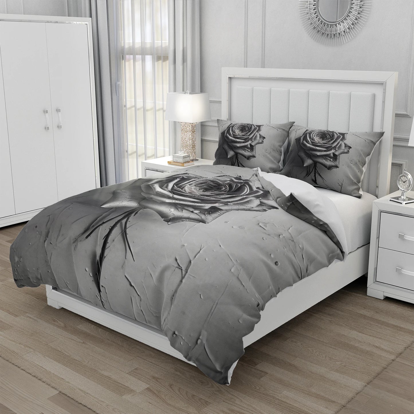 3D Floral Bedding set Duvet/Quilt/Comforter Cover sets Flower Bed Linen gray rose Design Custom King Queen Full Size 200x200