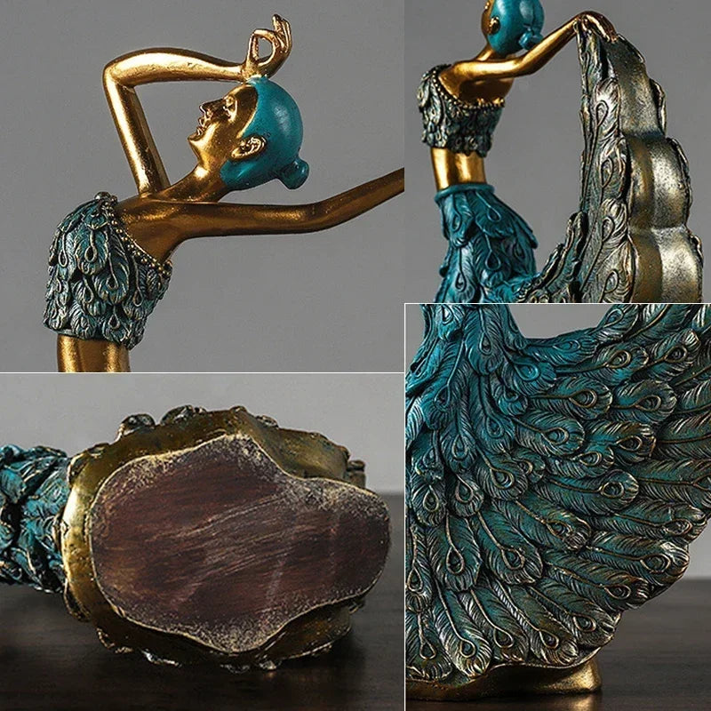 SAAKAR Resin Retro Peacock Dancer Statue Figurines for Interior Figure Decorations Home Living Room Desktop Objects Collections