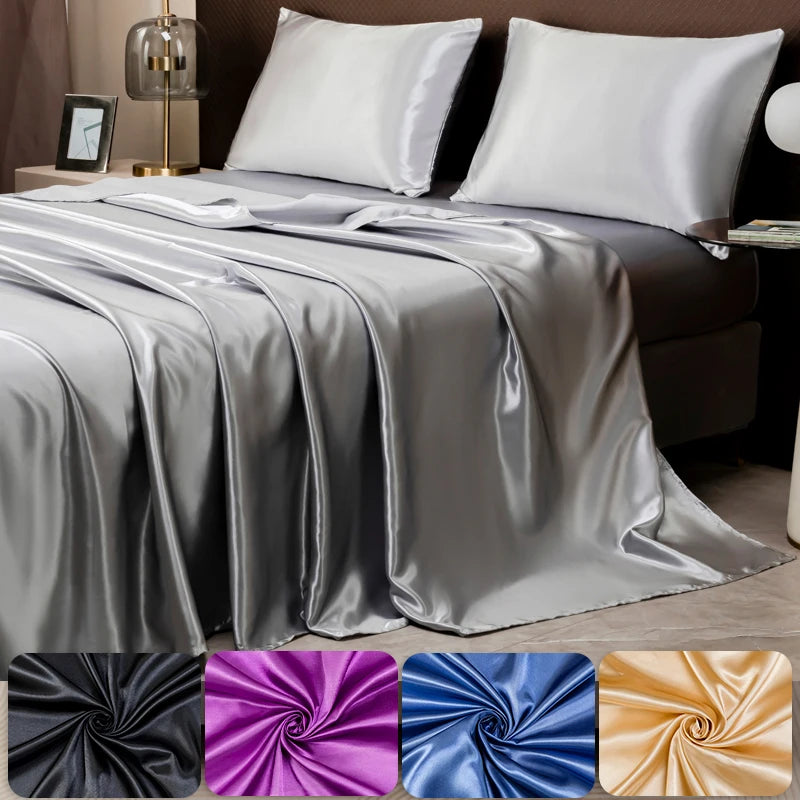 Solid Color Satin Sheet and Pillowcase Set,Luxurious Bedding Ensemble with a Silky Sheen,Twin/Full/Queen/King Size