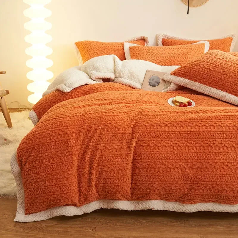 Winter Velvet Bedding Sets Full Size Bed Comforter Set Warm Double Sided Fleece Duvet Cover Sheet Queen Quilt Cover Pillowcase