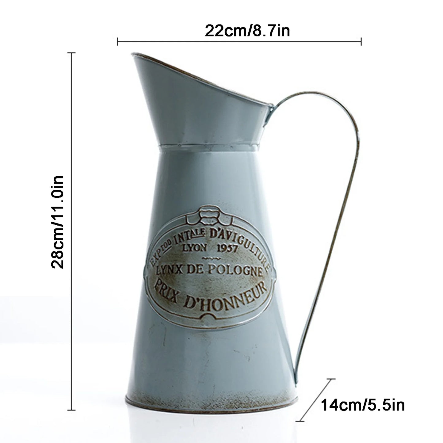 Retro Antique Metal Jug Vase Rustic Farmhouse Flower Pot with Handle for Living Room Garden Decor