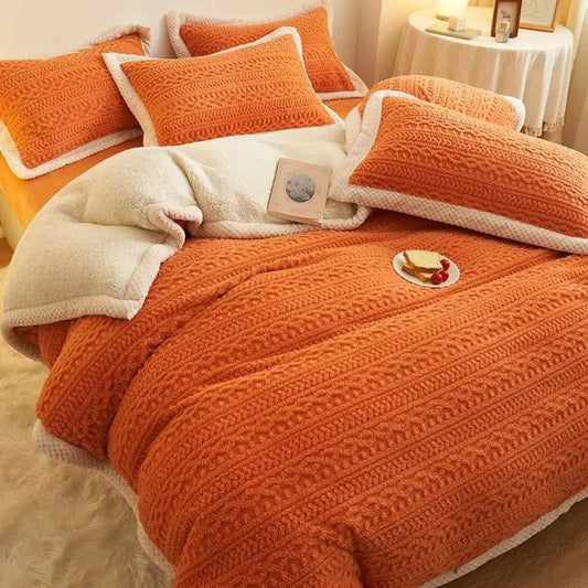 Winter Velvet Bedding Sets Full Size Bed Comforter Set Warm Double Sided Fleece Duvet Cover Sheet Queen Quilt Cover Pillowcase