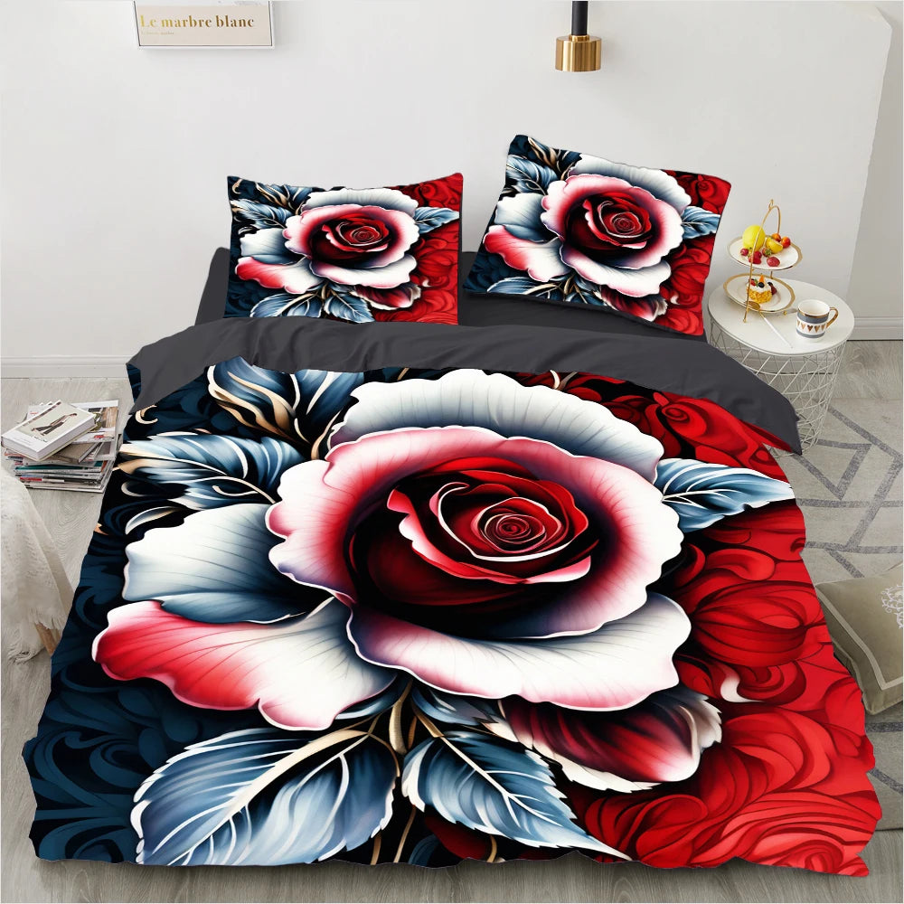 3D Floral Bedding set Duvet/Quilt/Comforter Cover sets Flower Bed Linen gray rose Design Custom King Queen Full Size 200x200