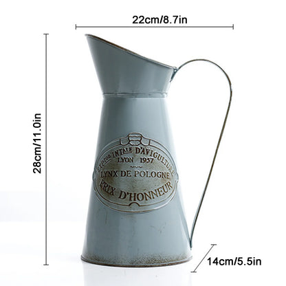 Retro Antique Metal Jug Vase Rustic Farmhouse Flower Pot with Handle for Living Room Garden Decor