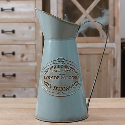 Retro Antique Metal Jug Vase Rustic Farmhouse Flower Pot with Handle for Living Room Garden Decor